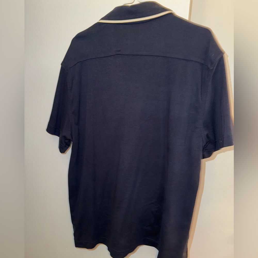 Men’s jersey knit navy button up shirt - Picture 3 of 4